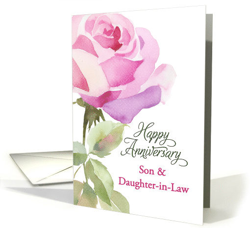 Son and Daughter in Law Anniversary Pink Rose Watercolor card