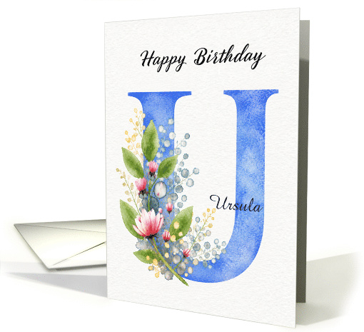 Letter U Birthday Custom Name For Her Elegant Blue Floral... (1983324)
