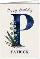 Letter P Birthday for Him Personalized Name Blue Monogram