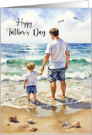 Father�s Day from Young Son Holding Hands on Ocean Beach card
