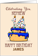 Nephew 14th Birthday Customizable Name with Age on Cake card