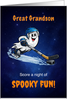 Great Grandson Halloween Hockey Ghost Score a Night of Spooky Fun card