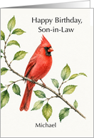 Son in Law Birthday Custom Name Red Cardinal on Branch card