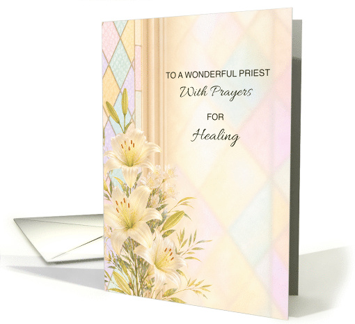 Priest Get Well White Lilies Stained Glass Blessing card (1994730)