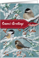 Seasons Greetings Chickadees in Snow card