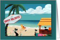Happy Holidays MCM Atomic Kittens and Santa on the Beach card