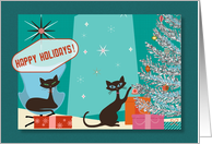 Happy Holidays MCM Atomic Kittens and Vintage Tree card