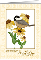 September Birthday Wishes Chickadee and Black Eyed Susans