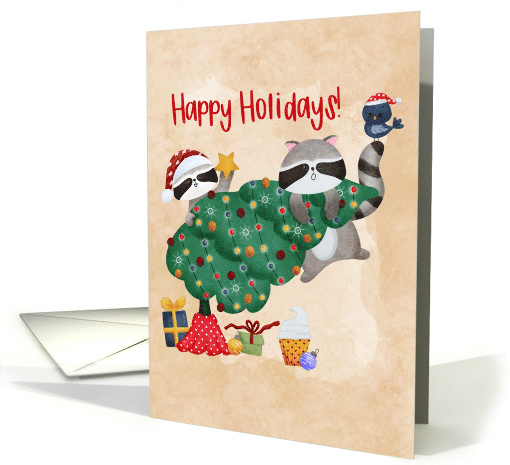 Happy Holidays Cute Raccoons Christmas Tree card (1949460)