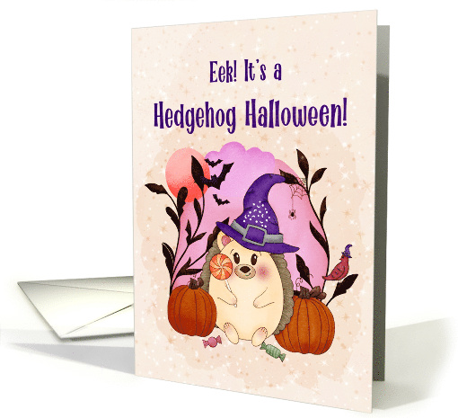 Cute Hedgehog Halloween with Pumpkins and Bats card (1949722)