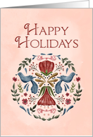 Happy Holidays Folk Art Birds card