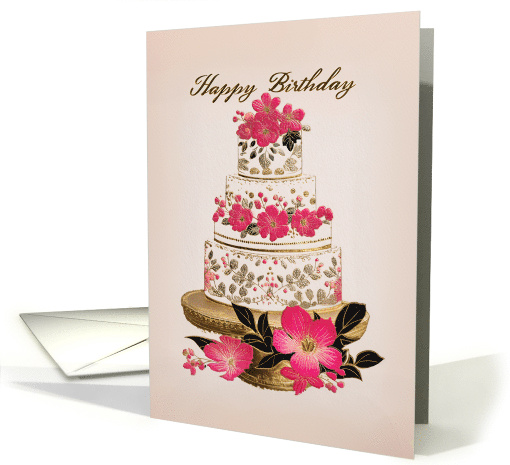 For Her Birthday Pink Floral Cake with Gold Accents card (1957064)