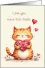Love You More Than Treats Funny Cat Valentine with Floral Heart card