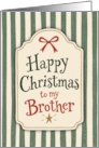 Brother Happy Christmas Green Stripe Retro with Bow and Star card
