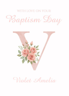 Baptism Day Personalized Floral Initial V