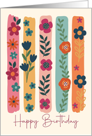 Birthday Floral Multicolored Stripes