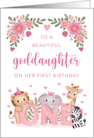 Goddaughter 1st Birthday Pink Safari Animals Florals