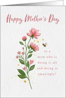 for Single Mom Happy Mother's Day Pink Florals