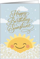 Happy Birthday Sunshine Calligraphy Watercolor and Gold Effect Details