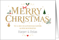 Daughter & Boyfriend Merry Christmas Personalized Gold Glitter Effect card