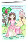 Girls 4th Birthday Party Invitation Princess Castle Heart Tree card