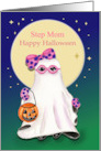 Step Mom Happy Halloween Girl Ghost with Bow and Moon Customizable card