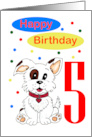 Childs Fifth Birthday Cute Puppy and Colorful Confetti card