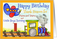Birthday Boy Thank Heaven for Little Boys Turning One Train and Plane card