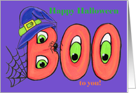 Happy Halloween Boo to You Witches Hat Spider and Spider Web