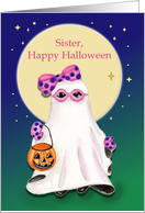 Sister Happy Halloween Cute Girl Ghost with Bow and Moon card