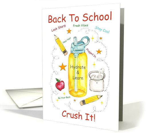Back to School Crush It Middle School Water Bottle and Ear Buds card
