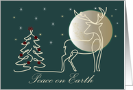 Peace on Earth Religious Christmas Starry Night and Deer Luke 2 14 card