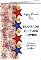 Happy Veterans Day Red and Blue Stars with Gold Hearts