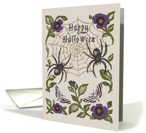 Halloween Wishes with Spiders, Moths and dark botanicals card