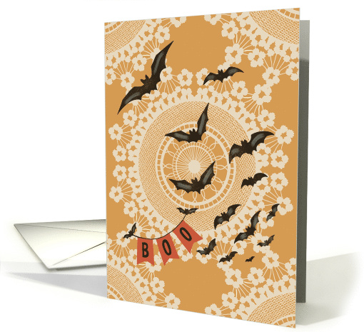 Flying halloween Bats with boo banner in a vintage lace... (2001990)
