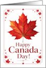 Happy Canada Day with Red Maple Leaf Patriotic Canadian Holiday card