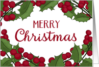 Merry Christmas Holly and Berries Greeting