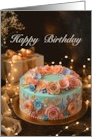 Birthday Elegant Floral Cake with Soft Lights and Gift Box card