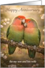 Anniversary Lovebirds Son and Wife Romantic Blossoms card