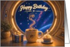 Birthday Cosmic Coffee and Cupcake by Space Window card