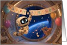 Birthday Floating Robot Decorating Space Station card