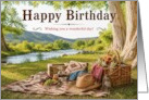 Birthday Riverside Picnic with Cowboy Hat and Flowers card