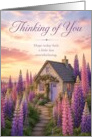 Thinking of You Cottage Among Lupine Flowers at Sunset card