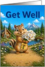 Get Well Chipmunk with Daisy Bouquet card