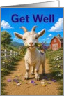 Get Well Goat Carrying Wildflowers Down Country Path card