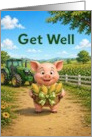 Get Well Pig with Basket of Corn card