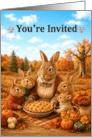 Thanksgiving Invitation Rabbit Family Sharing Pie card