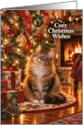 Cozy Christmas Wishes Cat by Fireplace card