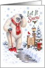 Christmas Yeti Shoveling Snow card