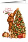 Christmas Bigfoot Decorating a Christmas Tree card